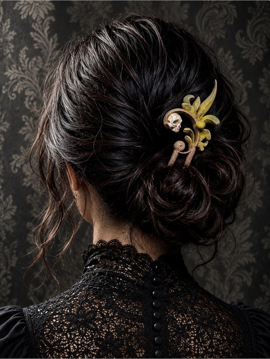 Handmade Accessories - Woodland Skull Bloom Hair Pin